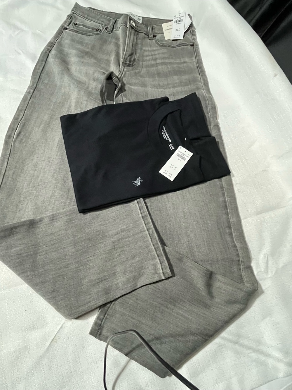 Boys gray Denim Jeans with Black Crew T-Shirt